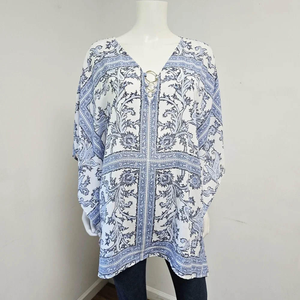 Michael Michael Kors Poncho Tunic Top Size L/XL Scarf Bandana Print Flowy Boho
